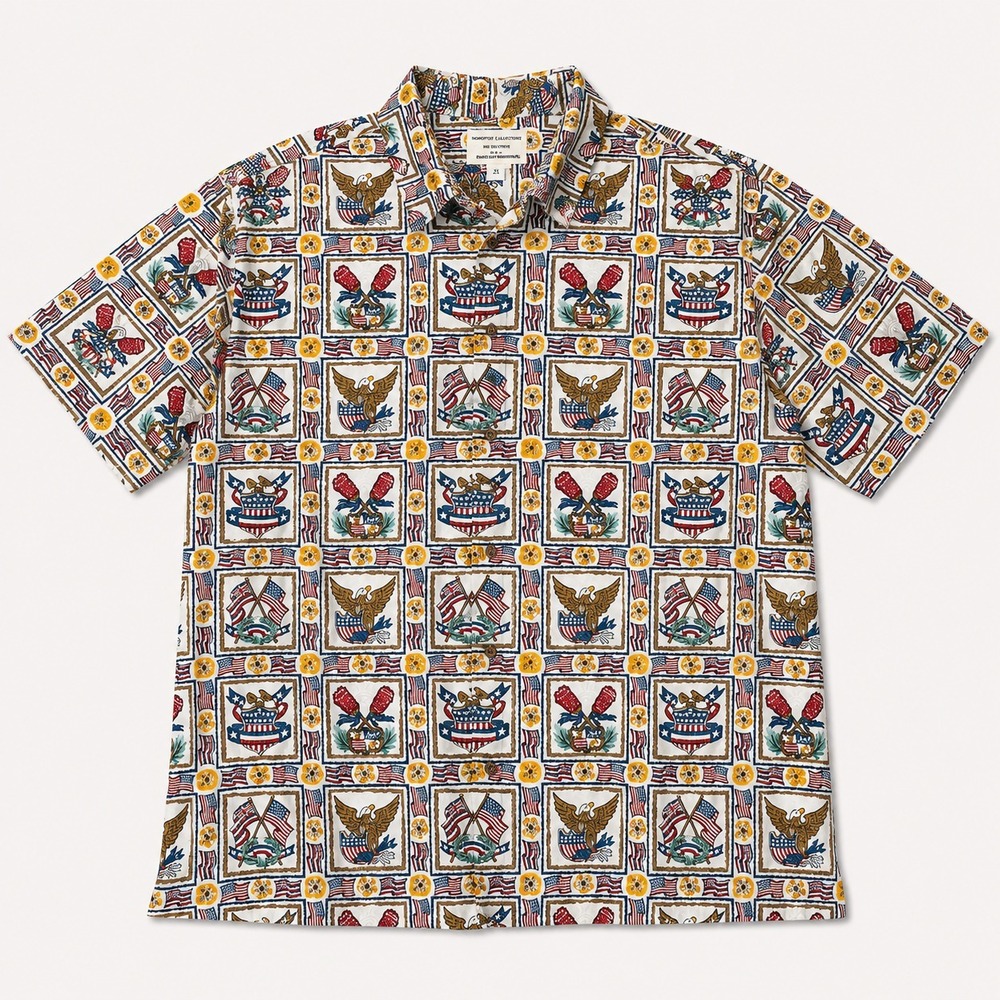 Reyn Spooner Dietrich Varez Hawaii Shirt Mens XXL USA Flag Eagle Button Up